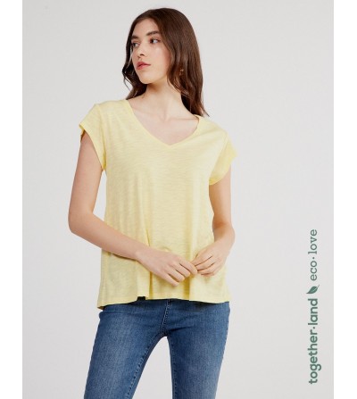camiseta mujer de manga corta amarilla con escote